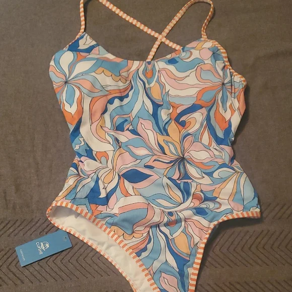 NWT- Cupshe Psychedelic Colorful Floral One-Piece Swimsuit - Picture 5 of 8